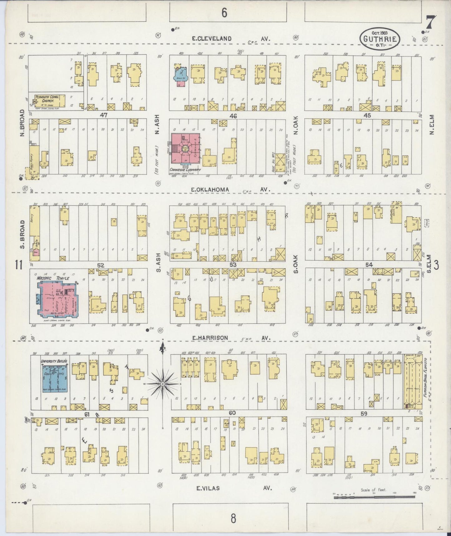 Sanborn Fire Insurance Map from Guthrie, Logain County, Oklahoma (1903), Sheet #0007 - Complete Map Set gallery image, historic Sanborn map, vintage wall art, Oklahoma Oklahoma