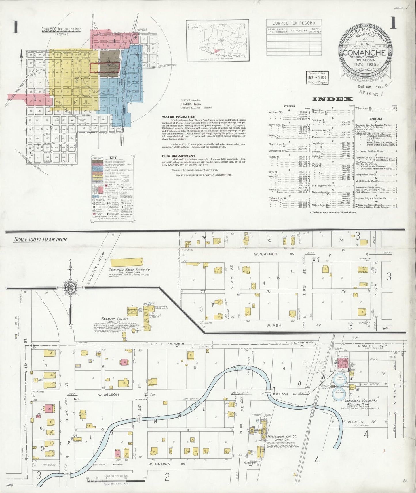 Sanborn Fire Insurance Map from Comanche, Stephens County, Oklahoma (1933), Sheet #0001 - Complete Map Set gallery image, historic Sanborn map, vintage wall art, Oklahoma Oklahoma