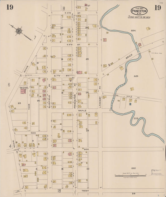 Sanborn Fire Insurance Map from Princeton, Mercer County, West Virginia (1923), Sheet #0019 - Historic Sanborn Fire Insurance Map Print, vintage old map wall art, antique decor, genealogy gift, West Virginia West Virginia map