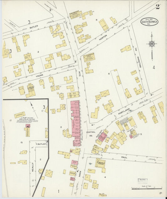 Sanborn Fire Insurance Map from South Berwick, York County, Maine (1913), Sheet #0002 - Historic Sanborn Fire Insurance Map Print, vintage old map wall art, antique decor, genealogy gift, Maine Maine map