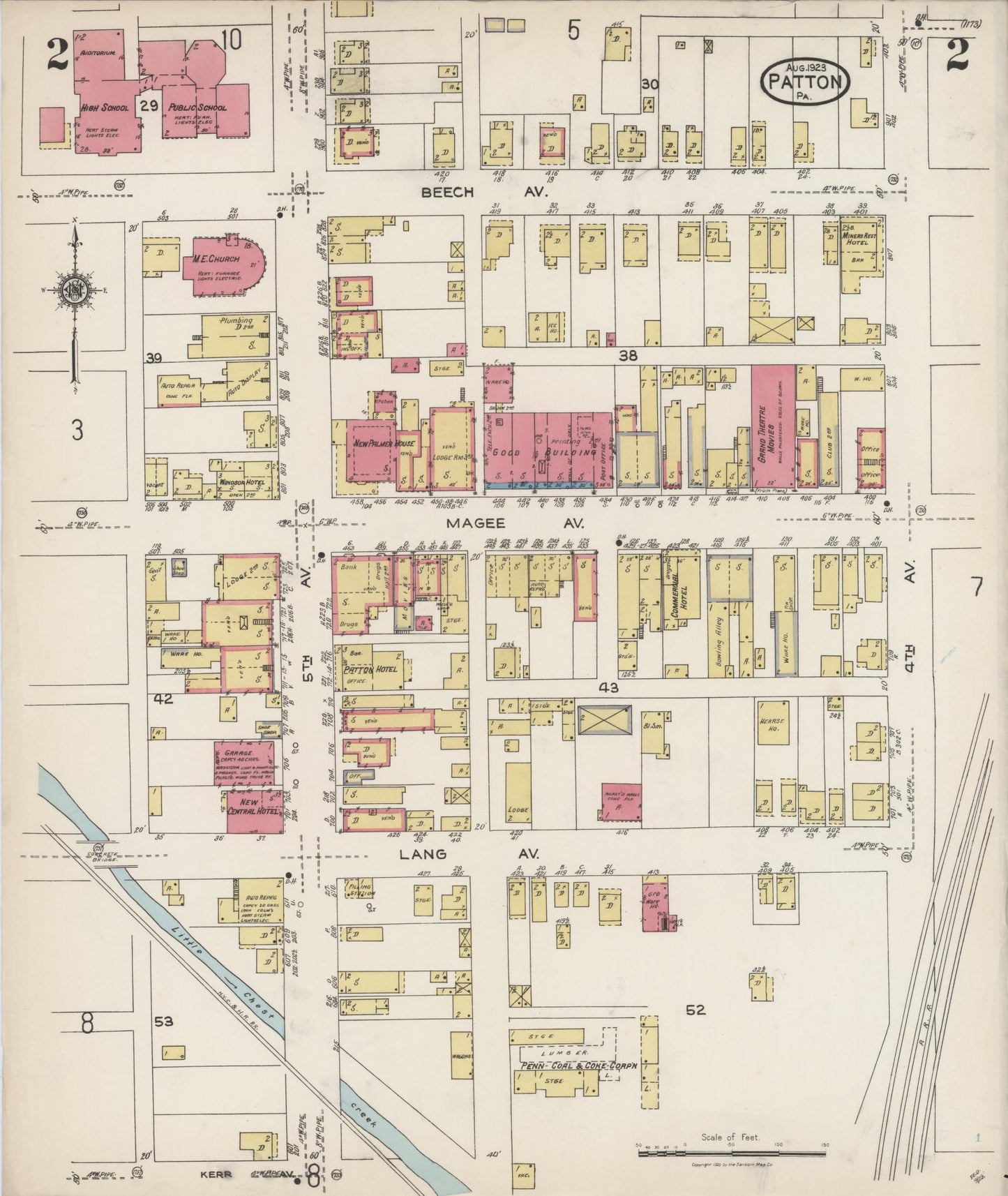 Sanborn Fire Insurance Map from Patton, Cambria County, Pennsylvania (1923), Sheet #0002 - Complete Map Set gallery image, historic Sanborn map, vintage wall art, Pennsylvania Pennsylvania