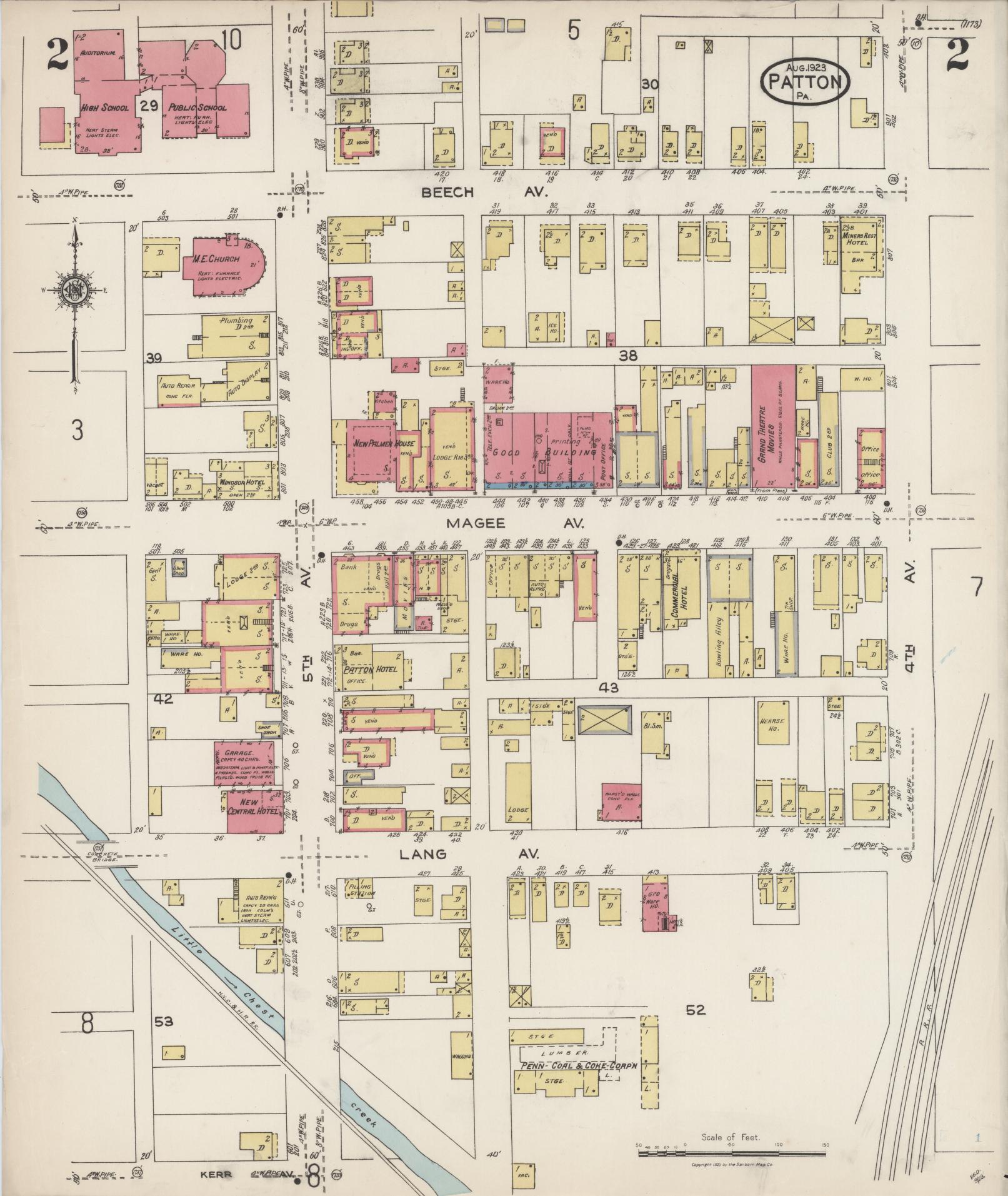 Sanborn Fire Insurance Map from Patton, Cambria County, Pennsylvania (1923), Sheet #0002 - Complete Map Set gallery image, historic Sanborn map, vintage wall art, Pennsylvania Pennsylvania