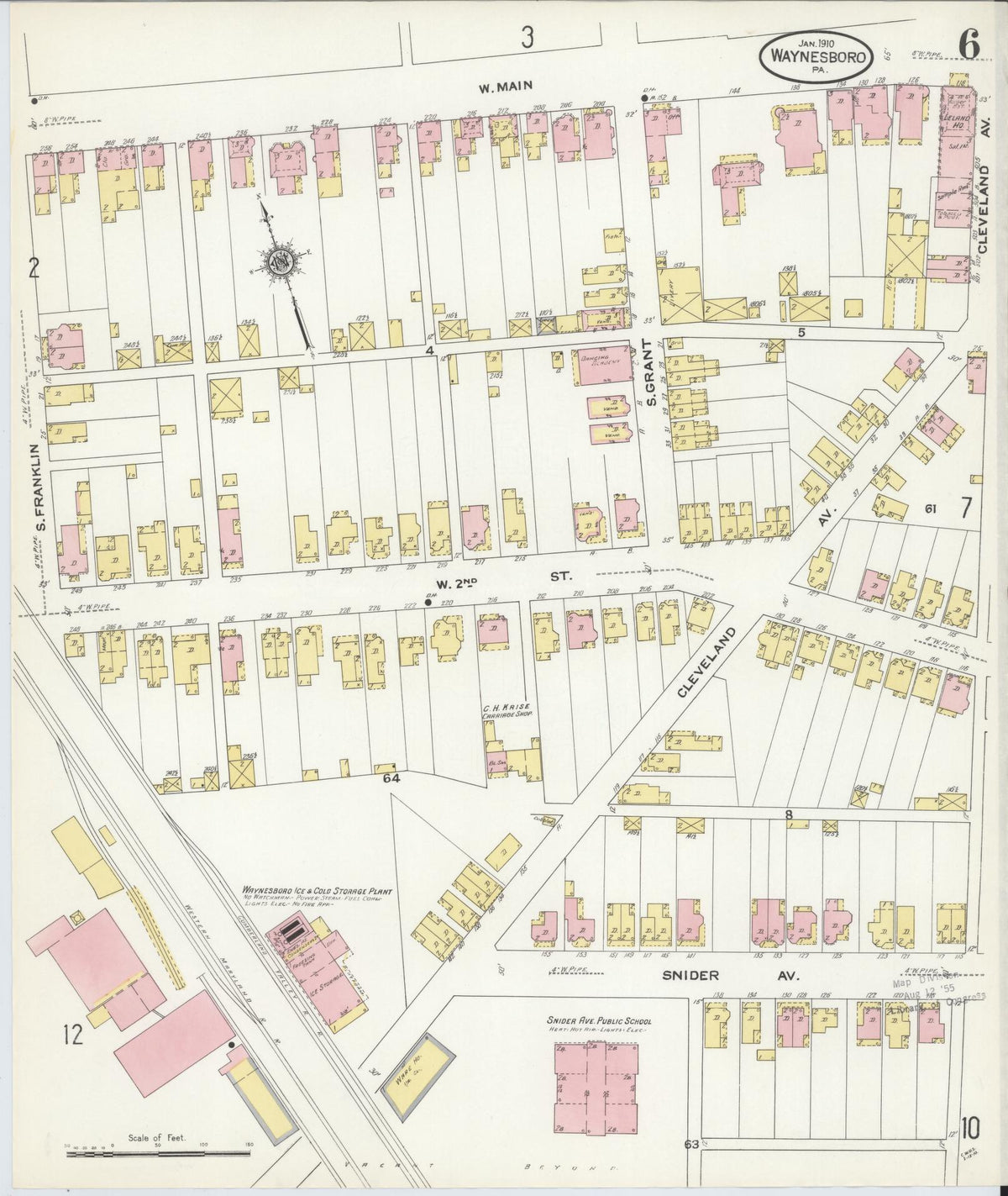 Sanborn Fire Insurance Map from Waynesboro, Franklin County, Pennsylvania (1910), Sheet #0006 - Historic Sanborn Fire Insurance Map Print, vintage old map wall art, antique decor, genealogy gift, Pennsylvania Pennsylvania map