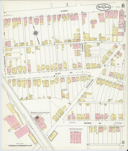 Sanborn Fire Insurance Map from Waynesboro, Franklin County, Pennsylvania (1910), Sheet #0006 - Historic Sanborn Fire Insurance Map Print, vintage old map wall art, antique decor, genealogy gift, Pennsylvania Pennsylvania map