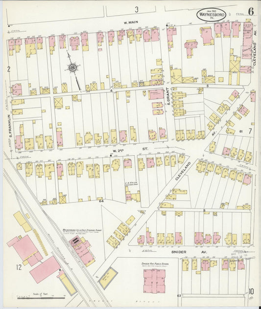 Sanborn Fire Insurance Map from Waynesboro, Franklin County, Pennsylvania (1910), Sheet #0006 - Historic Sanborn Fire Insurance Map Print, vintage old map wall art, antique decor, genealogy gift, Pennsylvania Pennsylvania map