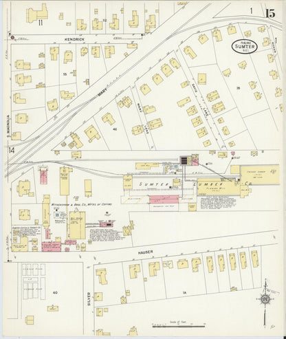 Sanborn Fire Insurance Map from Sumter, Sumter County, South Carolina (1912), Sheet #0015 - Complete Map Set gallery image, historic Sanborn map, vintage wall art, South Carolina South Carolina