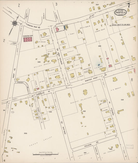 Sanborn Fire Insurance Map from Fairfield, Fairfield County, Connecticut (1922), Sheet #0007 - Historic Sanborn Fire Insurance Map Print, vintage old map wall art, antique decor, genealogy gift, Connecticut Connecticut map