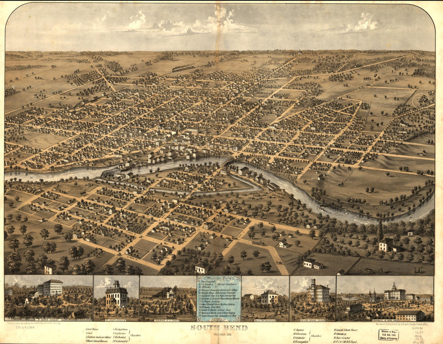 South Bend, Indiana 1866. (1866) – Historic Bird’s-Eye View Panorama Print