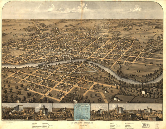 South Bend, Indiana 1866. (1866) – Historic Bird’s-Eye View Panorama Print