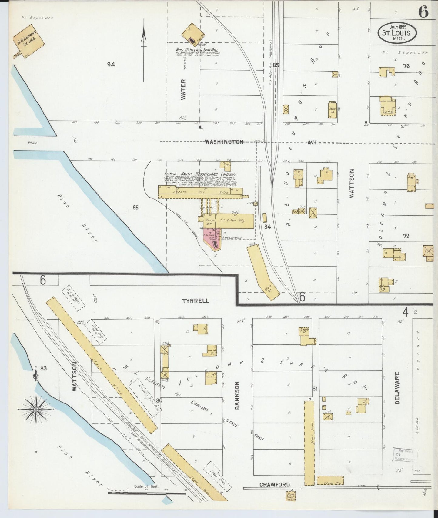 Sanborn Fire Insurance Map from Saint Louis, Gratiot County, Michigan (1899), Sheet #0006 - Complete Map Set gallery image, historic Sanborn map, vintage wall art, Michigan Michigan
