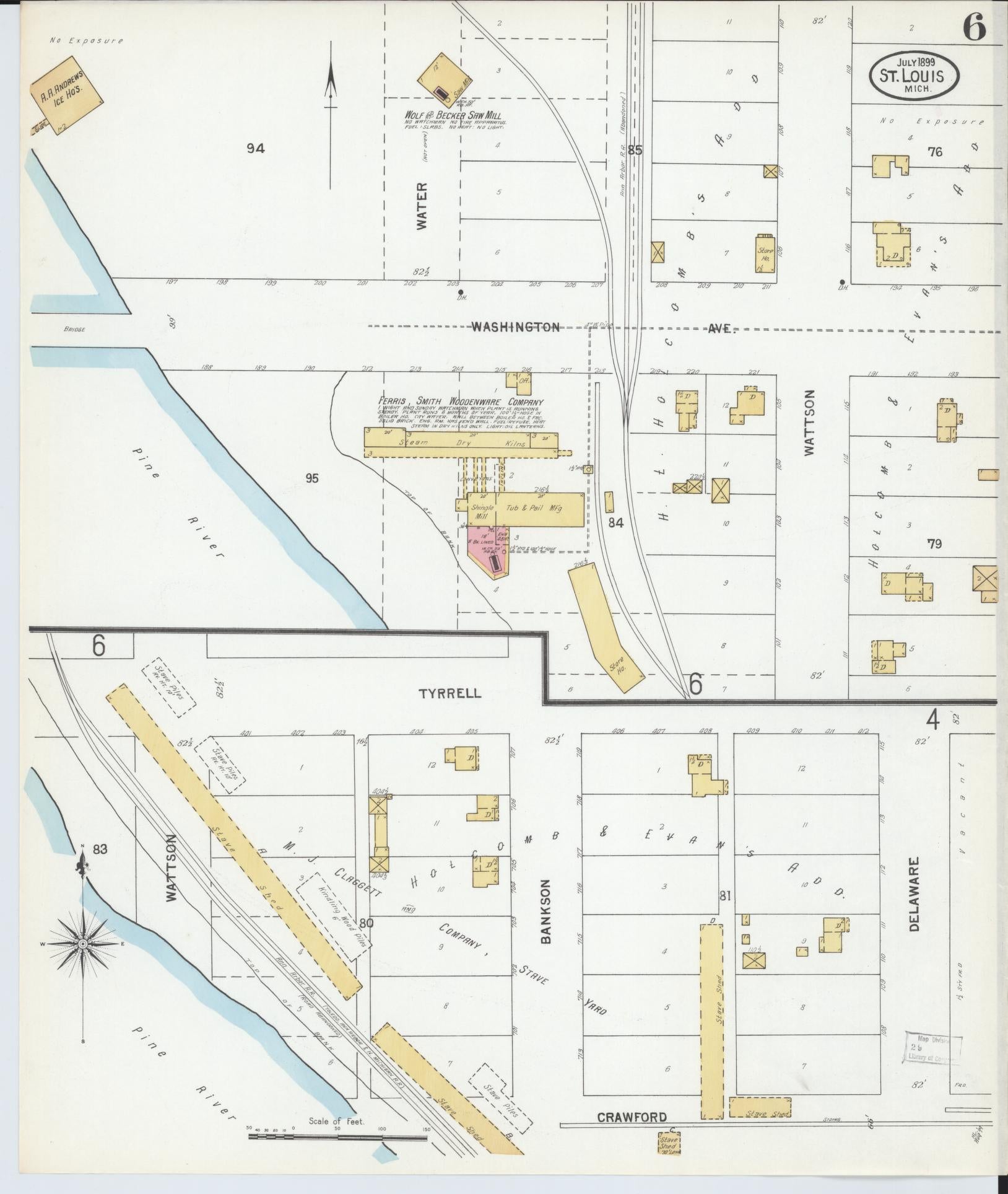 Sanborn Fire Insurance Map from Saint Louis, Gratiot County, Michigan (1899), Sheet #0006 - Complete Map Set gallery image, historic Sanborn map, vintage wall art, Michigan Michigan