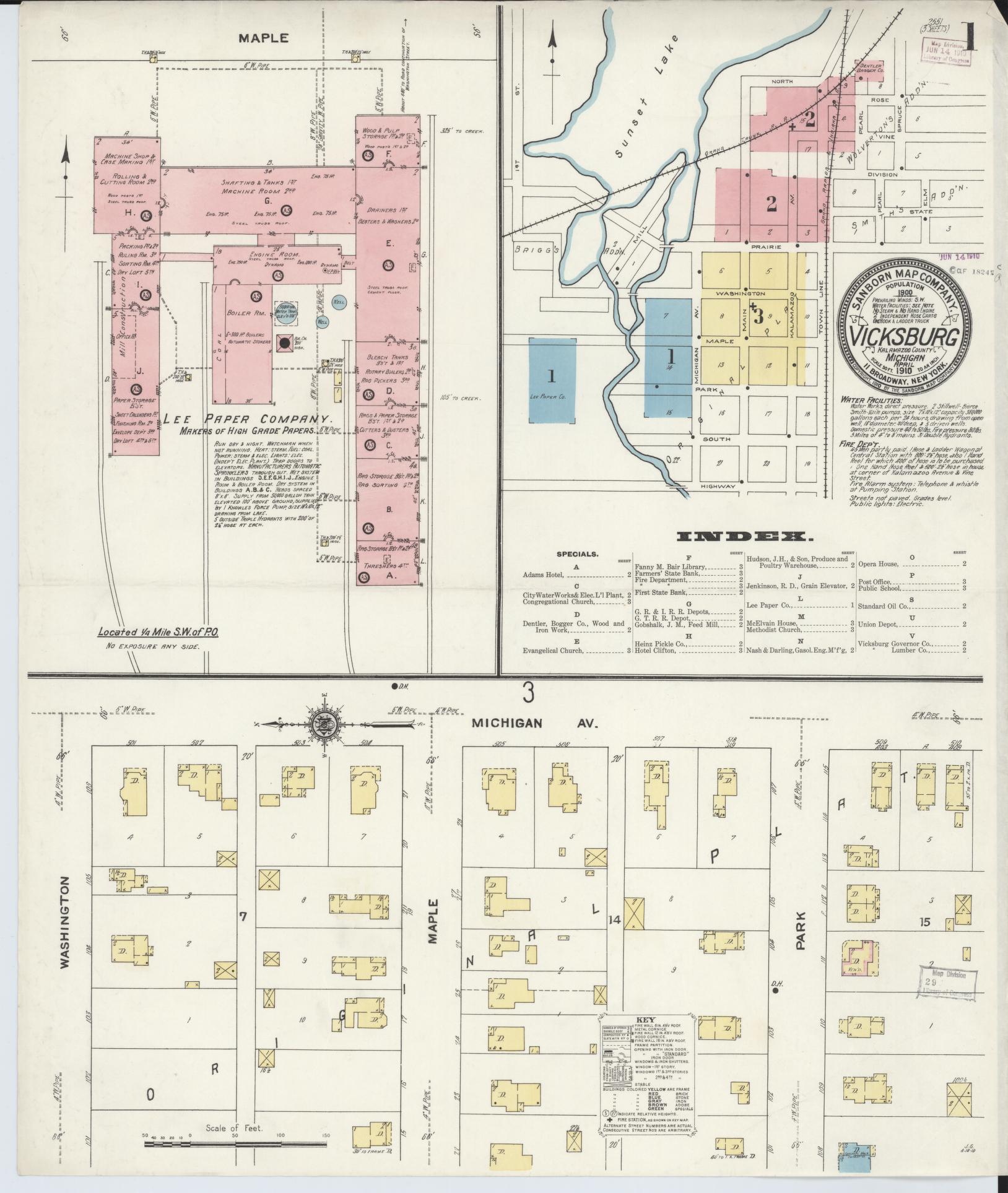 Sanborn Fire Insurance Map from Vicksburg, Kalamazoo County, Michigan (1910), Sheet #0001 - Historic Sanborn Fire Insurance Map Print, vintage old map wall art, antique decor, genealogy gift, Michigan Michigan map