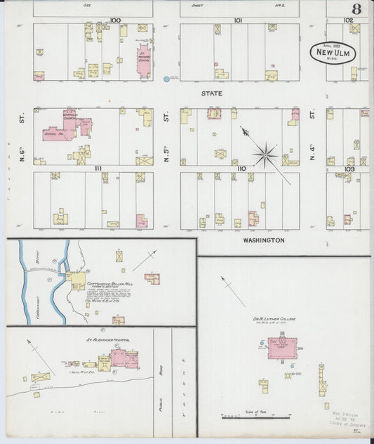 Sanborn Fire Insurance Map from New Ulm, Brown County, Minnesota (1889), Sheet #0008 - Historic Sanborn Fire Insurance Map Print, vintage old map wall art, antique decor, genealogy gift, Minnesota Minnesota map