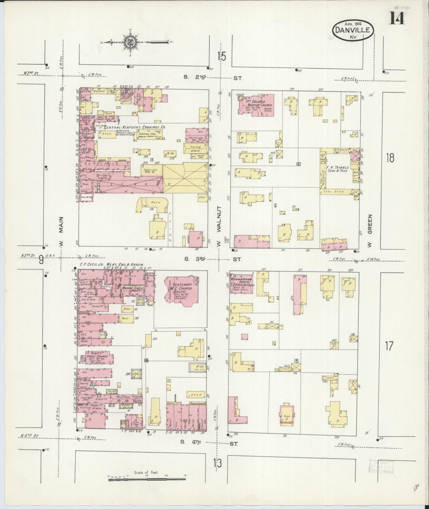 Sanborn Fire Insurance Map from Danville, Boyle County, Kentucky (1914), Sheet #0014 - Complete Map Set gallery image, historic Sanborn map, vintage wall art, Kentucky Kentucky