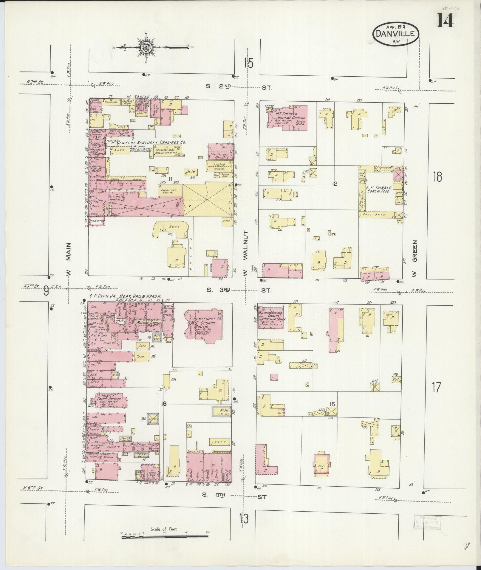 Sanborn Fire Insurance Map from Danville, Boyle County, Kentucky (1914), Sheet #0014 - Complete Map Set gallery image, historic Sanborn map, vintage wall art, Kentucky Kentucky