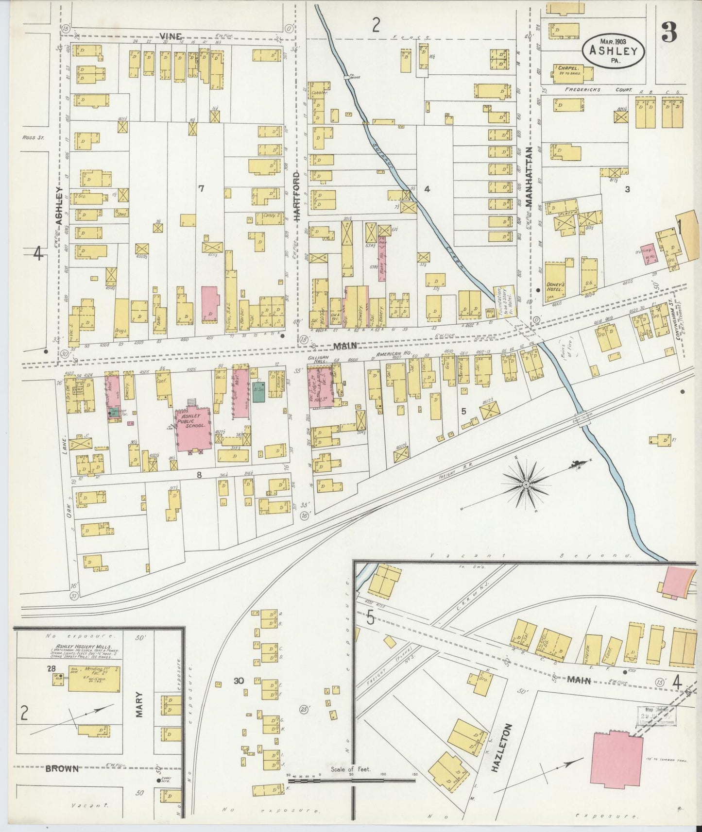Sanborn Fire Insurance Map from Ashley, Luzerne County, Pennsylvania (1903), Sheet #0003 - Historic Sanborn Fire Insurance Map Print, vintage old map wall art, antique decor, genealogy gift, Pennsylvania Pennsylvania map