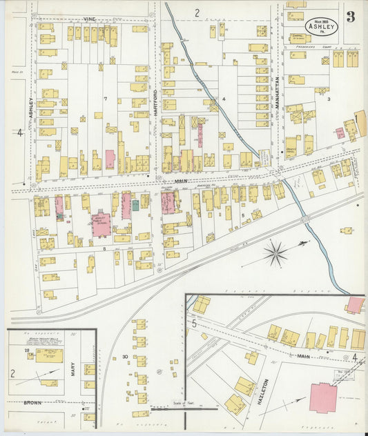 Sanborn Fire Insurance Map from Ashley, Luzerne County, Pennsylvania (1903), Sheet #0003 - Historic Sanborn Fire Insurance Map Print, vintage old map wall art, antique decor, genealogy gift, Pennsylvania Pennsylvania map