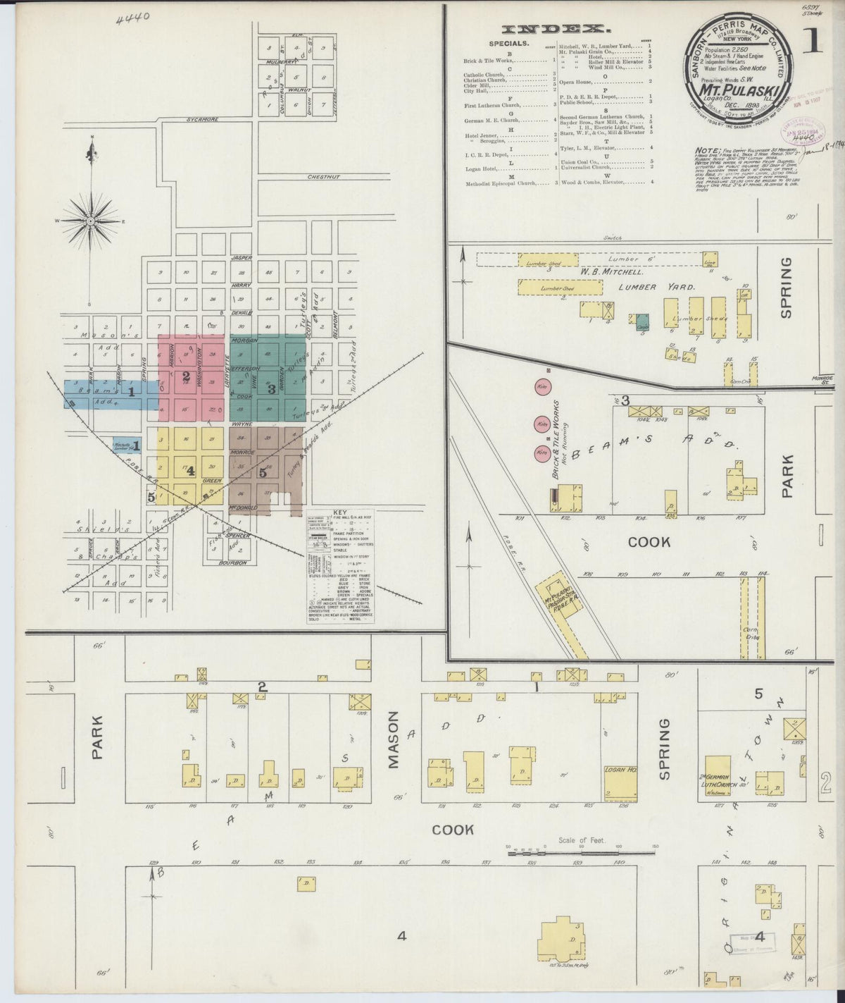 Sanborn Fire Insurance Map from Mount Pulaski, Logan County, Illinois (1893), Sheet #0001 - Historic Sanborn Fire Insurance Map Print, vintage old map wall art, antique decor, genealogy gift, Illinois Illinois map