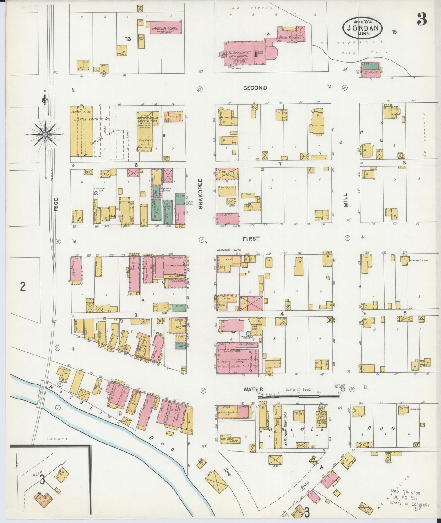 Sanborn Fire Insurance Map from Jordan, Scott County, Minnesota (1904), Sheet #0003 - Complete Map Set gallery image, historic Sanborn map, vintage wall art, Minnesota Minnesota