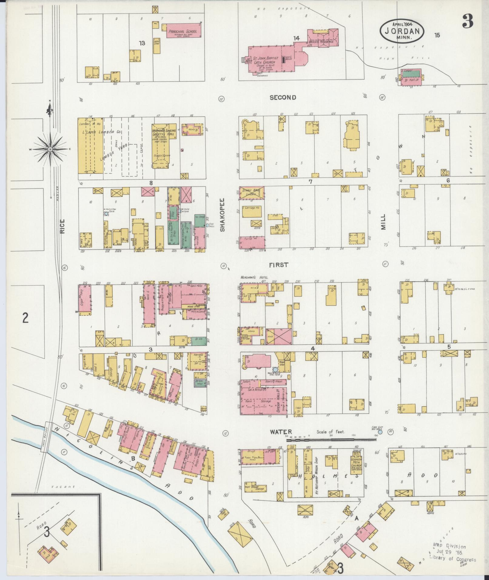 Sanborn Fire Insurance Map from Jordan, Scott County, Minnesota (1904), Sheet #0003 - Complete Map Set gallery image, historic Sanborn map, vintage wall art, Minnesota Minnesota