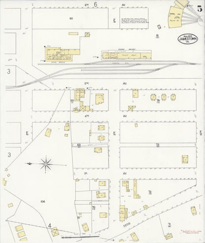 Sanborn Fire Insurance Map from Jamestown, Tuolumne County, California (1908), Sheet #0005 - Complete Map Set gallery image, historic Sanborn map, vintage wall art, California California