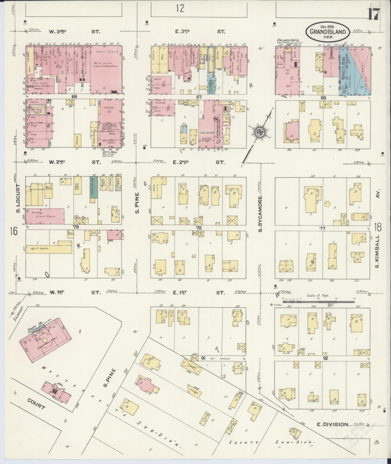 Sanborn Fire Insurance Map from Grand Island, Hall County, Nebraska (1909), Sheet #0017 - Complete Map Set gallery image, historic Sanborn map, vintage wall art, Nebraska Nebraska