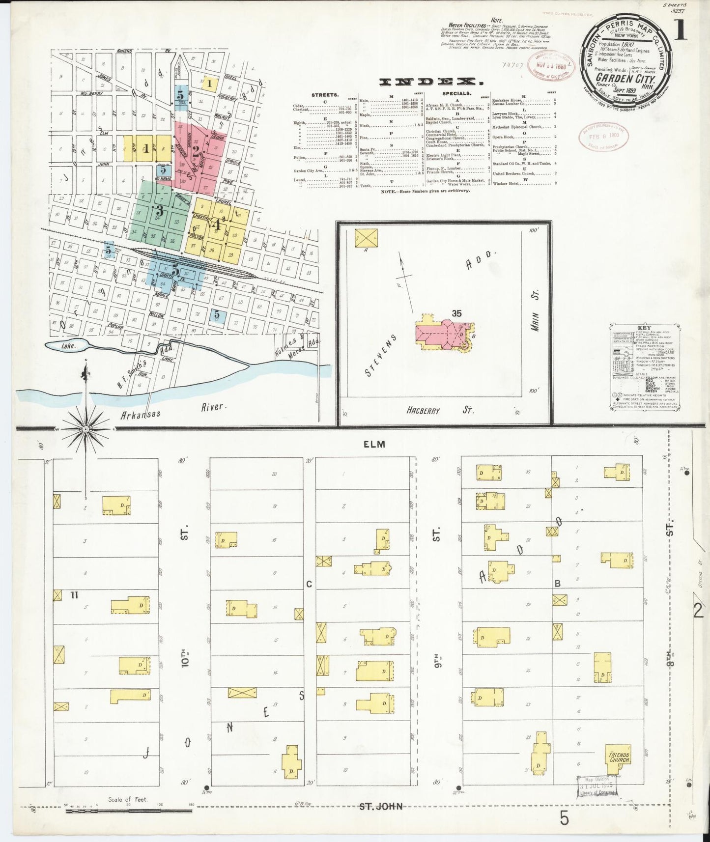 Sanborn Fire Insurance Map from Garden City, Finney County, Kansas. (1899) – Historic Sanborn Fire Insurance Map Print