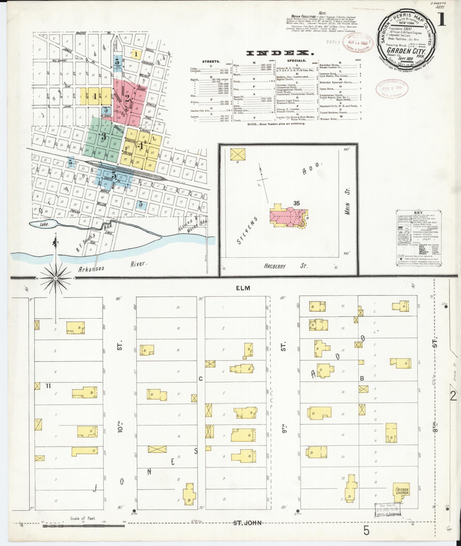 Sanborn Fire Insurance Map from Garden City, Finney County, Kansas. (1899) – Historic Sanborn Fire Insurance Map Print
