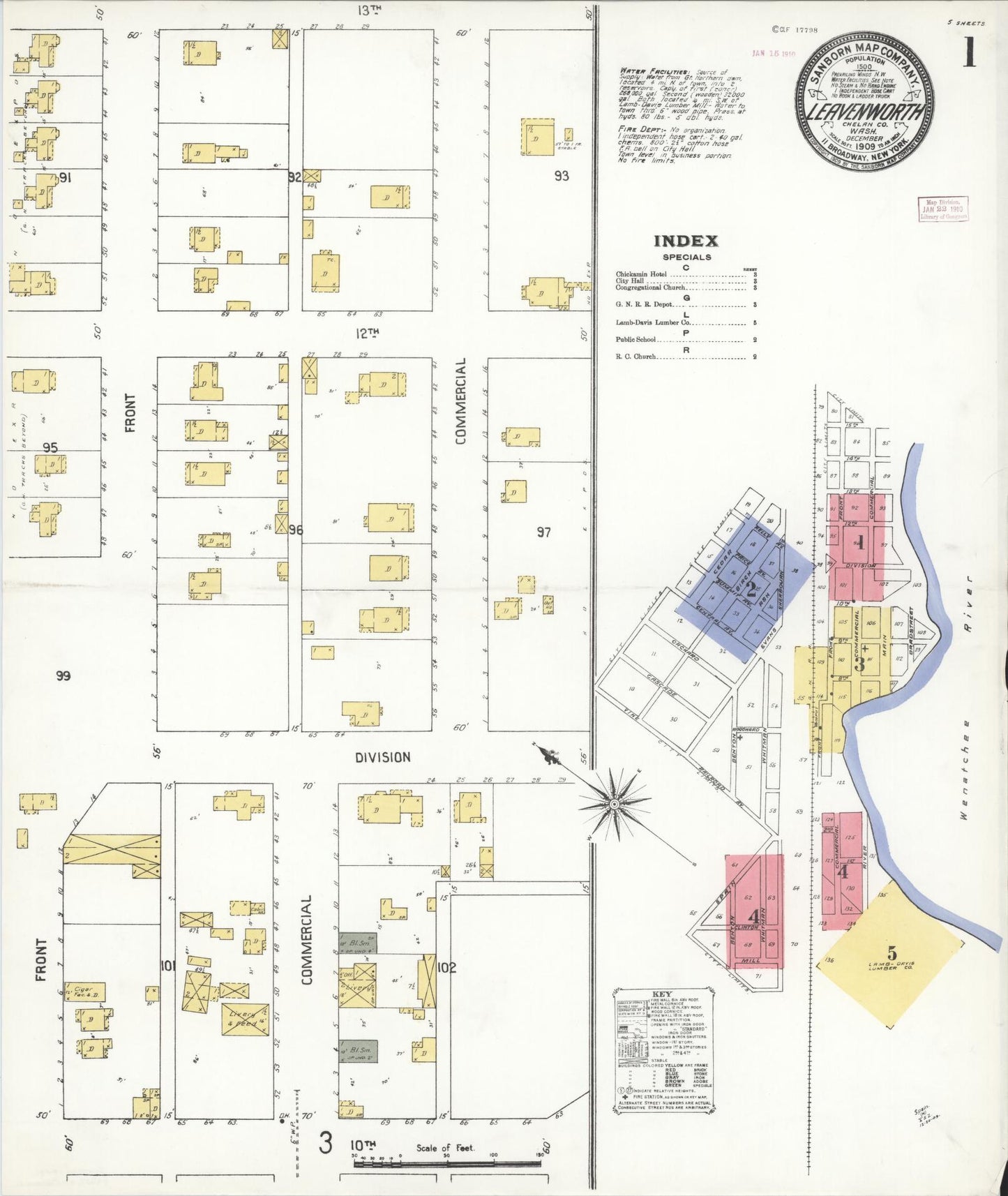 Sanborn Fire Insurance Map from Leavenworth, Chelan County, Washington (1909), Sheet #0001 - Historic Sanborn Fire Insurance Map Print, vintage old map wall art, antique decor, genealogy gift, Washington Washington map