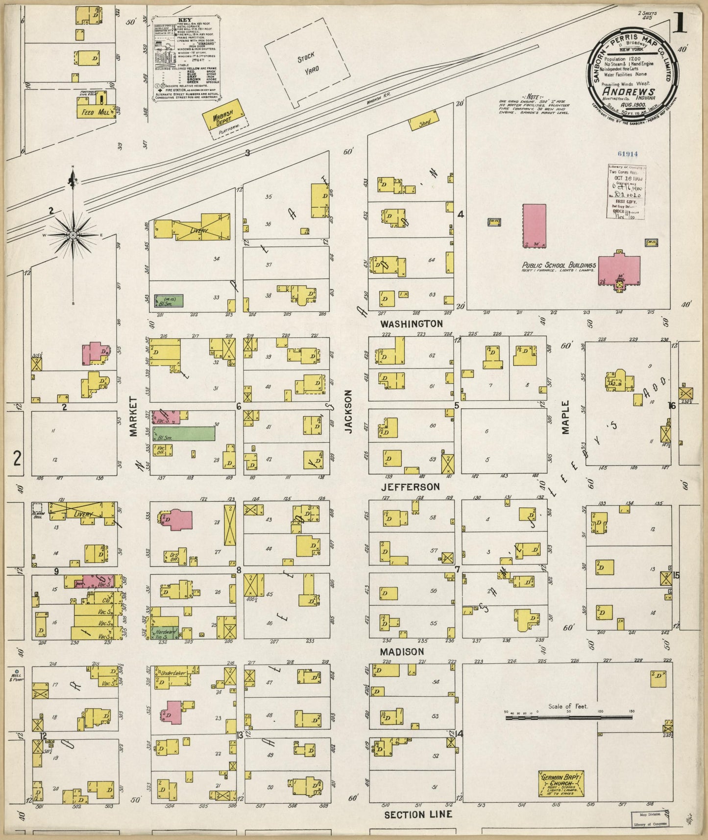 Sanborn Fire Insurance Map from Andrews, Huntington County, Indiana (1900), Sheet #0001 - Historic Sanborn Fire Insurance Map Print, vintage old map wall art, antique decor, genealogy gift, Indiana Indiana map