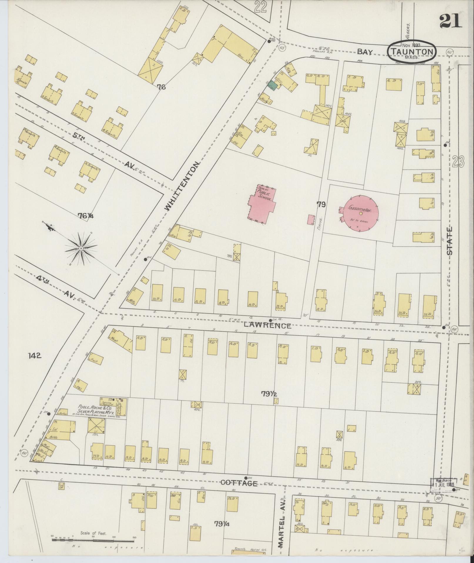 Sanborn Fire Insurance Map from Taunton, Bristol County, Massachusetts (1893), Sheet #0021 - Complete Map Set gallery image, historic Sanborn map, vintage wall art, Massachusetts Massachusetts