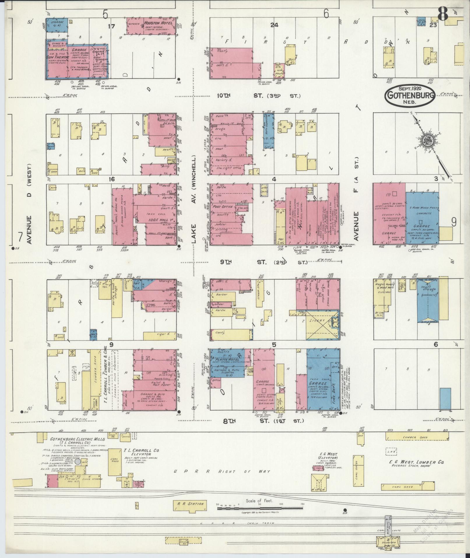 Sanborn Fire Insurance Map from Gothenburg, Dawson County, Nebraska (1920), Sheet #0008 - Complete Map Set gallery image, historic Sanborn map, vintage wall art, Nebraska Nebraska