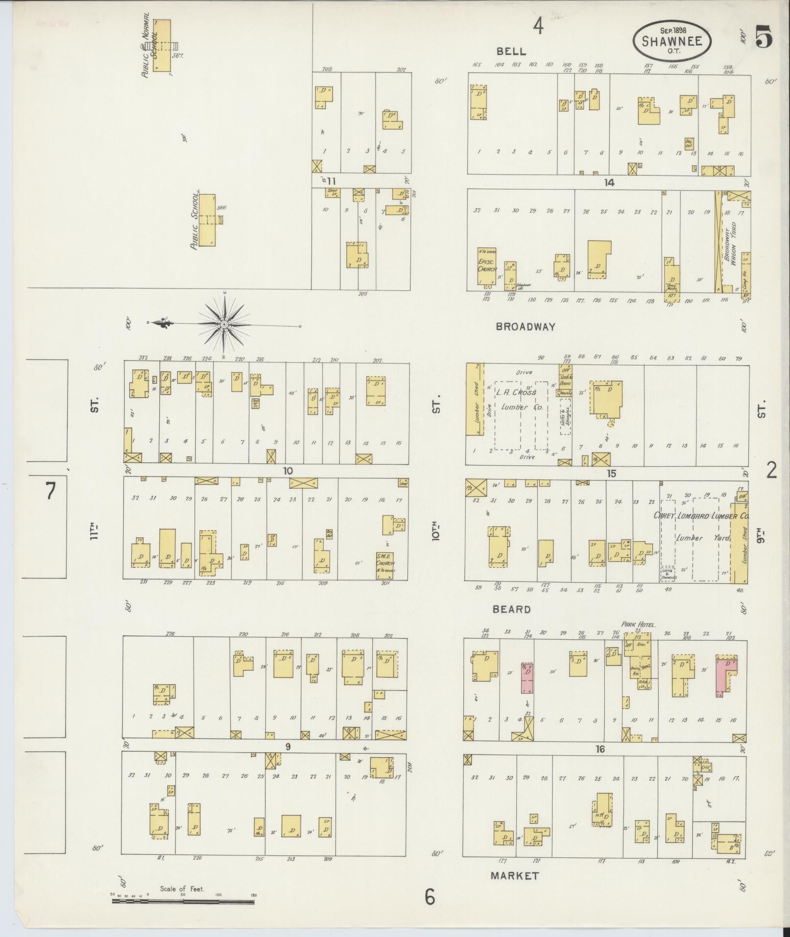 Sanborn Fire Insurance Map from Shawnee, Pottawatomie County, Oklahoma (1898), Sheet #0005 - Complete Map Set gallery image, historic Sanborn map, vintage wall art, Oklahoma Oklahoma