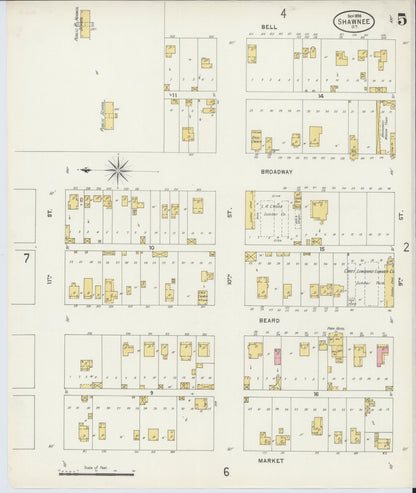 Sanborn Fire Insurance Map from Shawnee, Pottawatomie County, Oklahoma (1898), Sheet #0005 - Complete Map Set gallery image, historic Sanborn map, vintage wall art, Oklahoma Oklahoma