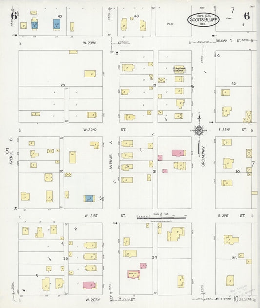 Sanborn Fire Insurance Map from Scottsbluff, Scotts Bluff County, Nebraska (1924), Sheet #0006 - Historic Sanborn Fire Insurance Map Print, vintage old map wall art, antique decor, genealogy gift, Nebraska Nebraska map