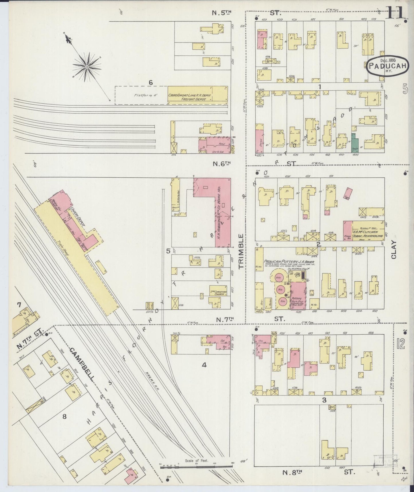 Sanborn Fire Insurance Map from Paducah, Mccraken County, Kentucky (1893), Sheet #0011 - Complete Map Set gallery image, historic Sanborn map, vintage wall art, Kentucky Kentucky