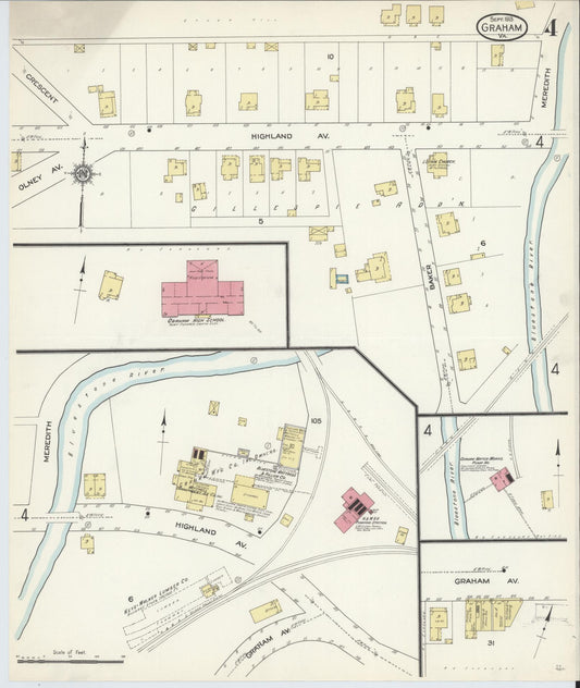 Sanborn Fire Insurance Map from Graham, Tazewell County, Virginia (1913), Sheet #0004 - Historic Sanborn Fire Insurance Map Print, vintage old map wall art, antique decor, genealogy gift, Virginia Virginia map