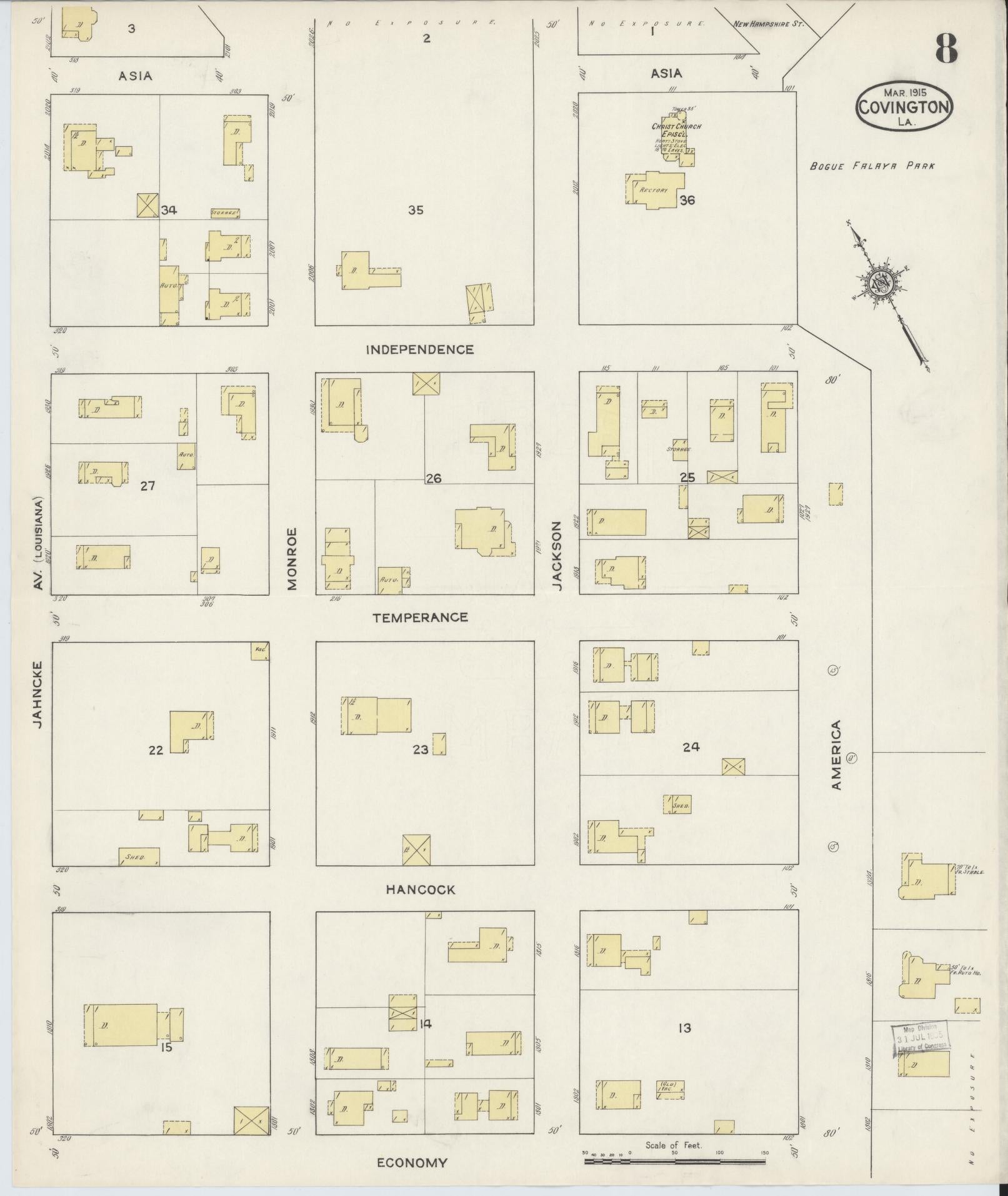 Sanborn Fire Insurance Map from Covington, Saint Tammany Parish, Louisiana (1915), Sheet #0008 - Complete Map Set gallery image, historic Sanborn map, vintage wall art, Louisiana Louisiana