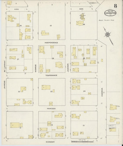 Sanborn Fire Insurance Map from Covington, Saint Tammany Parish, Louisiana (1915), Sheet #0008 - Complete Map Set gallery image, historic Sanborn map, vintage wall art, Louisiana Louisiana