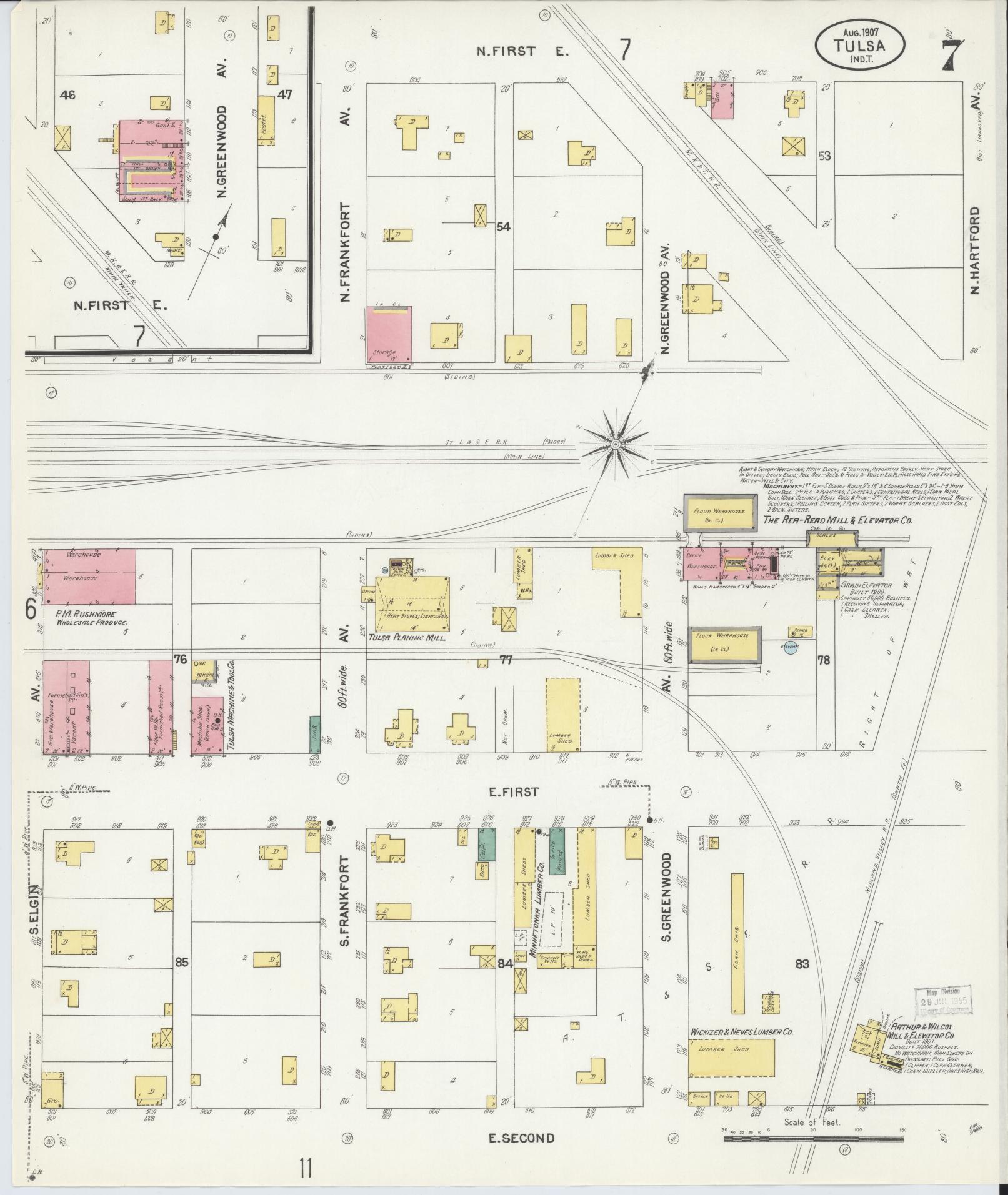 Sanborn Fire Insurance Map from Tulsa, Tulsa County, Oklahoma (1907), Sheet #0007 - Complete Map Set gallery image, historic Sanborn map, vintage wall art, Oklahoma Oklahoma