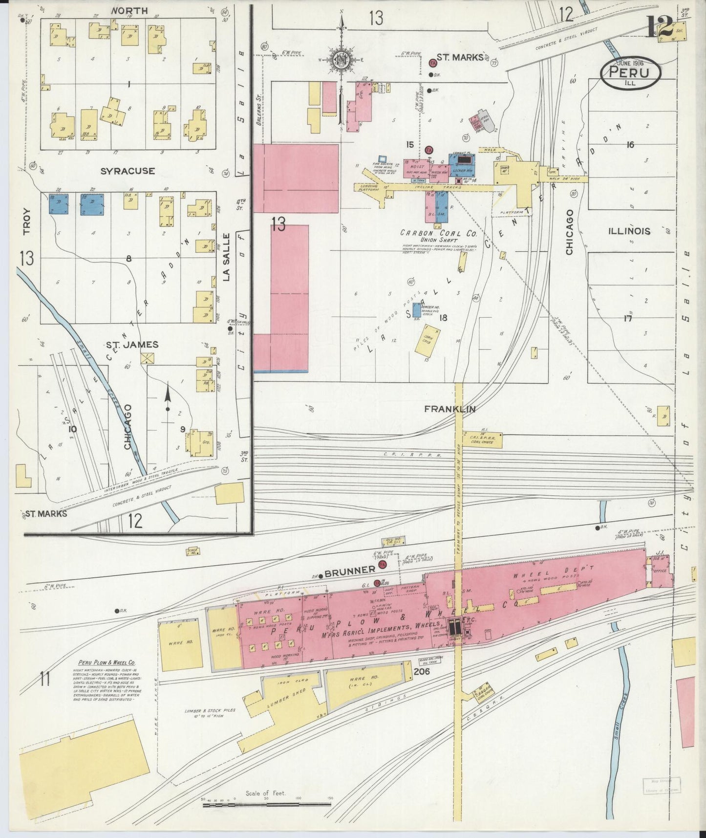 Sanborn Fire Insurance Map from Peru, La Salle County, Illinois (1916), Sheet #0012 - Complete Map Set gallery image, historic Sanborn map, vintage wall art, Illinois Illinois