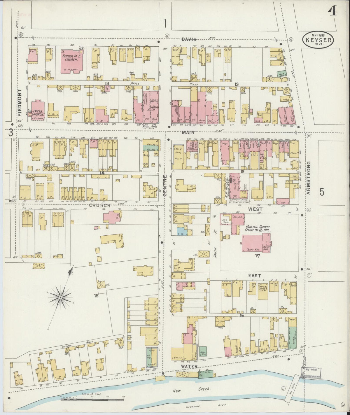 Sanborn Fire Insurance Map from Keyser, Mineral County, West Virginia (1898), Sheet #0004 - Complete Map Set gallery image, historic Sanborn map, vintage wall art, West Virginia West Virginia
