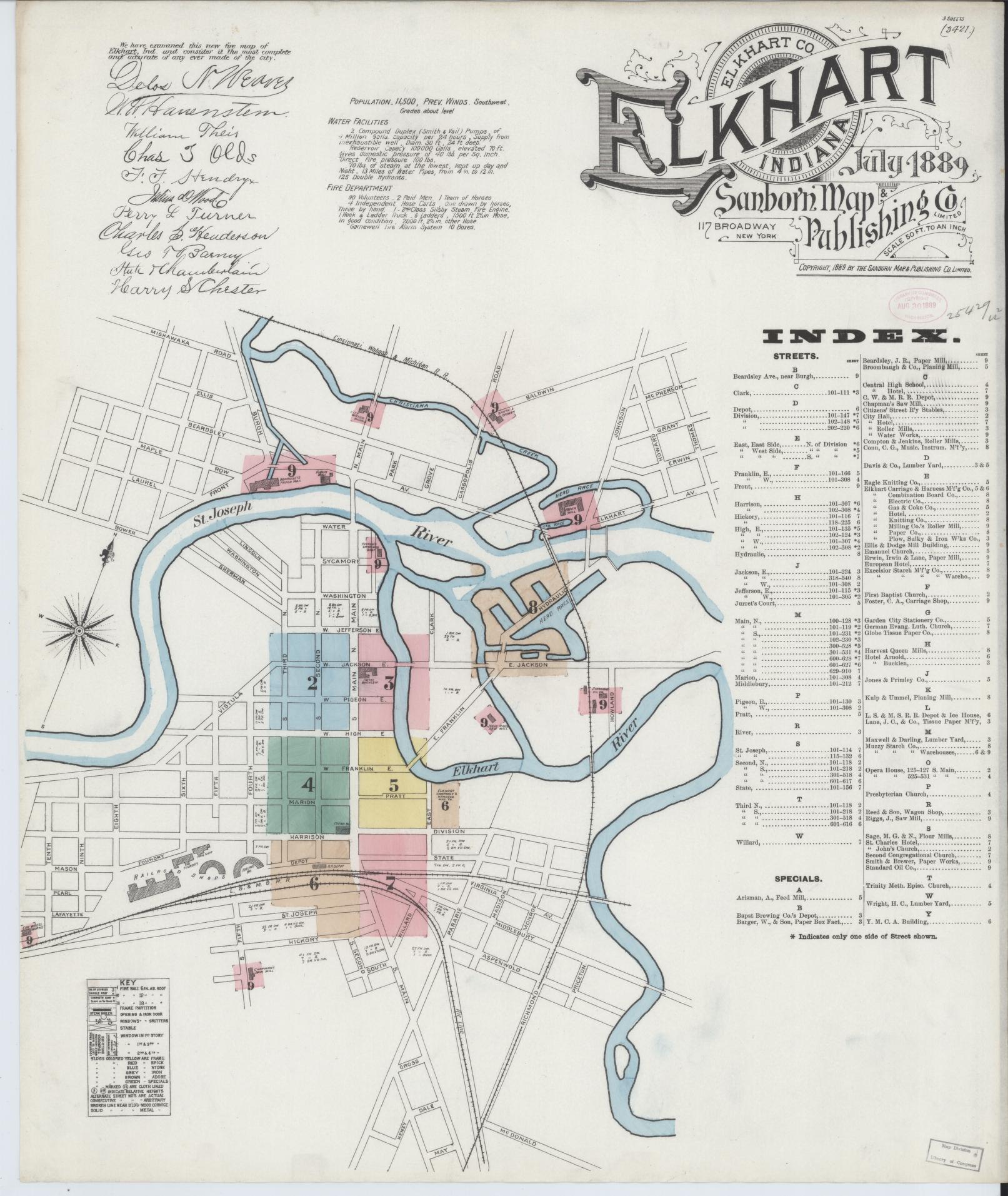 Sanborn Fire Insurance Map from Elkhart, Elkhart County, Indiana (1889), Sheet #0001 - Complete Map Set gallery image, historic Sanborn map, vintage wall art, Indiana Indiana