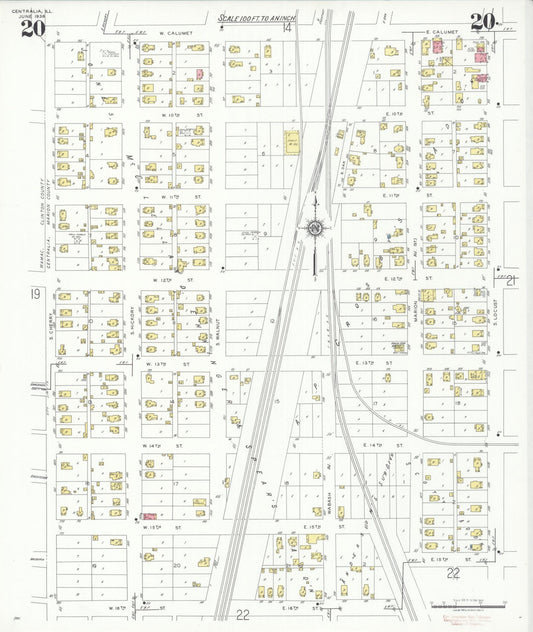 Sanborn Fire Insurance Map from Centralia, Marion, Clinton, Jefferson, and Washington Counties, Illinois (1938), Sheet #0020 - Historic Sanborn Fire Insurance Map Print, vintage old map wall art, antique decor, genealogy gift, Illinois Illinois map
