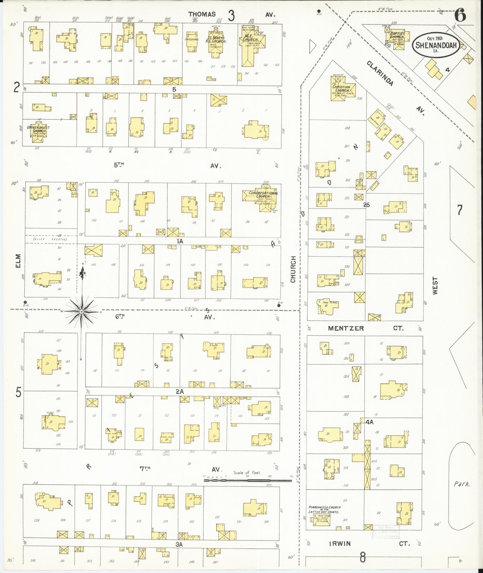 Sanborn Fire Insurance Map from Shenandoah, Page County, Iowa (1901), Sheet #0006 - Historic Sanborn Fire Insurance Map Print, vintage old map wall art