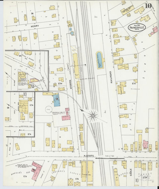 Sanborn Fire Insurance Map from Painesville, Lake County, Ohio (1904), Sheet #0010 - Historic Sanborn Fire Insurance Map Print, vintage old map wall art, antique decor, genealogy gift, Ohio Ohio map