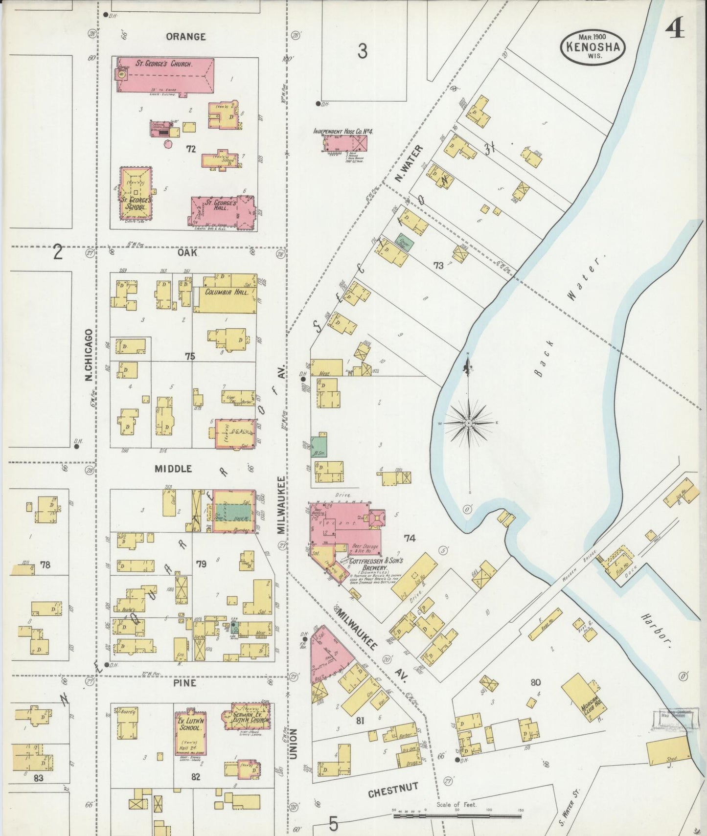 Sanborn Fire Insurance Map from Kenosha, Kenosha County, Wisconsin (1900), Sheet #0004 - Complete Map Set gallery image, historic Sanborn map, vintage wall art, Wisconsin Wisconsin