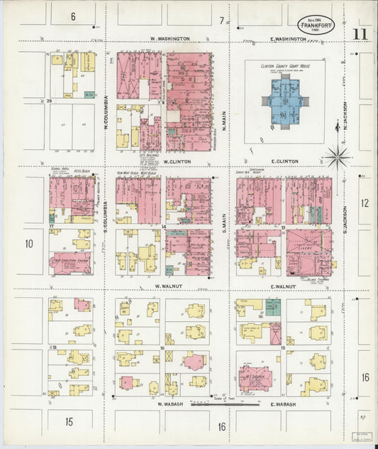 Sanborn Fire Insurance Map from Frankfort, Clinton County, Indiana (1906), Sheet #0011 - Historic Sanborn Fire Insurance Map Print, vintage old map wall art, antique decor, genealogy gift, Indiana Indiana map