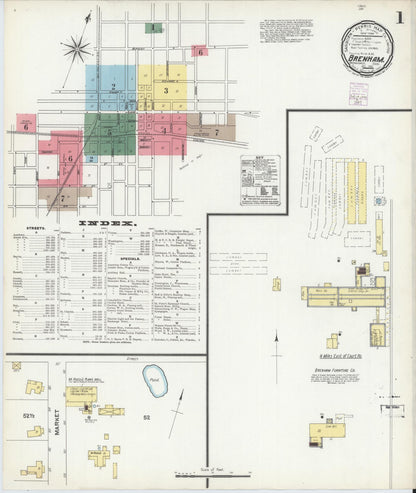 Sanborn Fire Insurance Map from Brenham, Washington County, Texas (1901), Sheet #0001 - Historic Sanborn Fire Insurance Map Print, vintage old map wall art, antique decor, genealogy gift, Texas Texas map