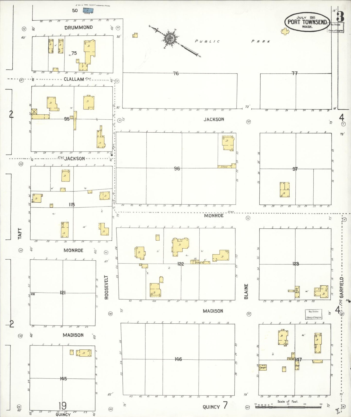 Sanborn Fire Insurance Map from Port Townsend, Jefferson County, Washington (1911), Sheet #0003 - Complete Map Set gallery image, historic Sanborn map, vintage wall art, Washington Washington